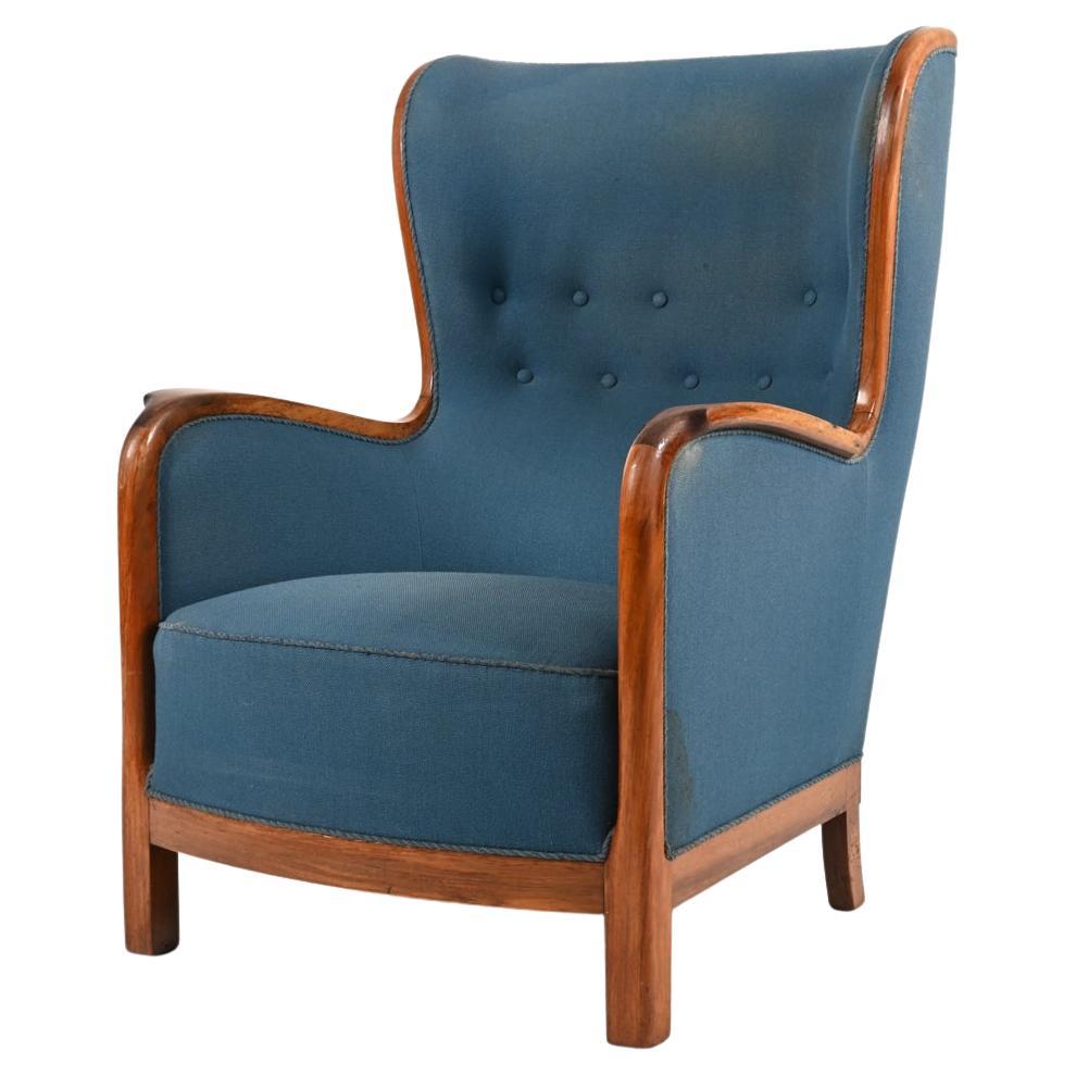 Danish Mahogany Wingback Easy Chair by Frits Henningsen, c. 1940's For Sale