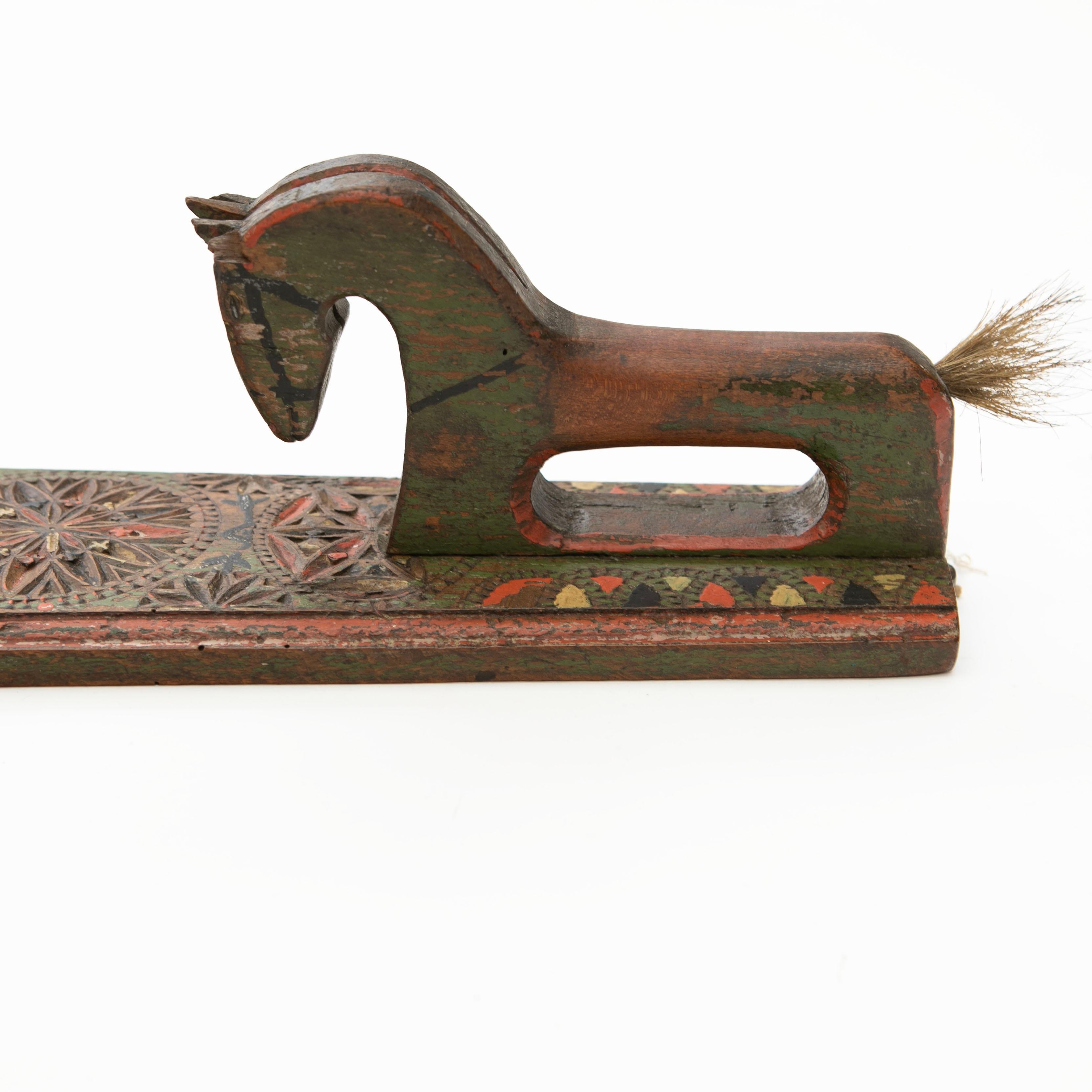 Folk Art Danish Mangle Board with Horse-Shaped Handles and Owner's Initials, Dated 1829