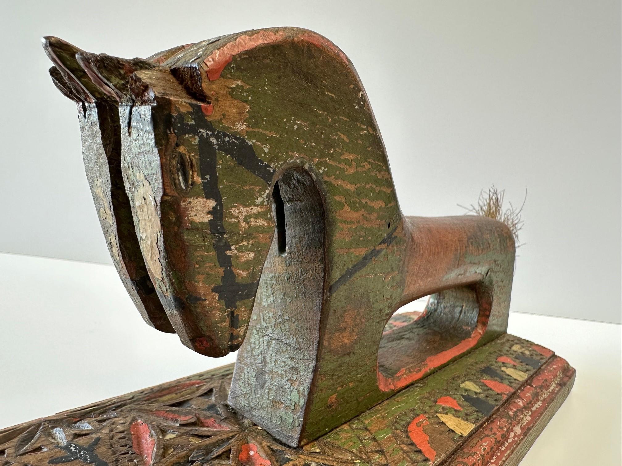 Hand-Painted Danish Mangle Board with Horse-Shaped Handles and Owner's Initials, Dated 1829