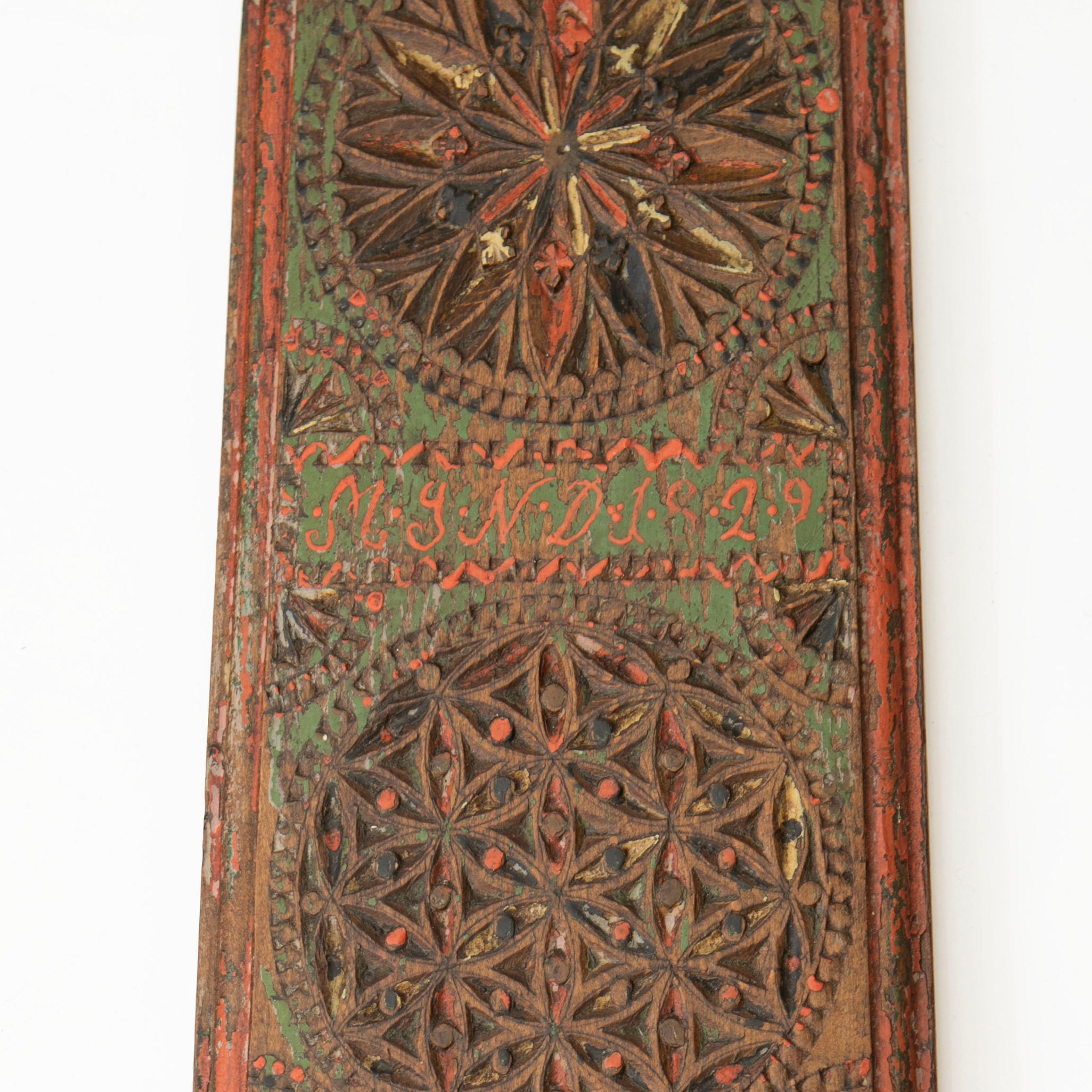 19th Century Danish Mangle Board with Horse-Shaped Handles and Owner's Initials, Dated 1829