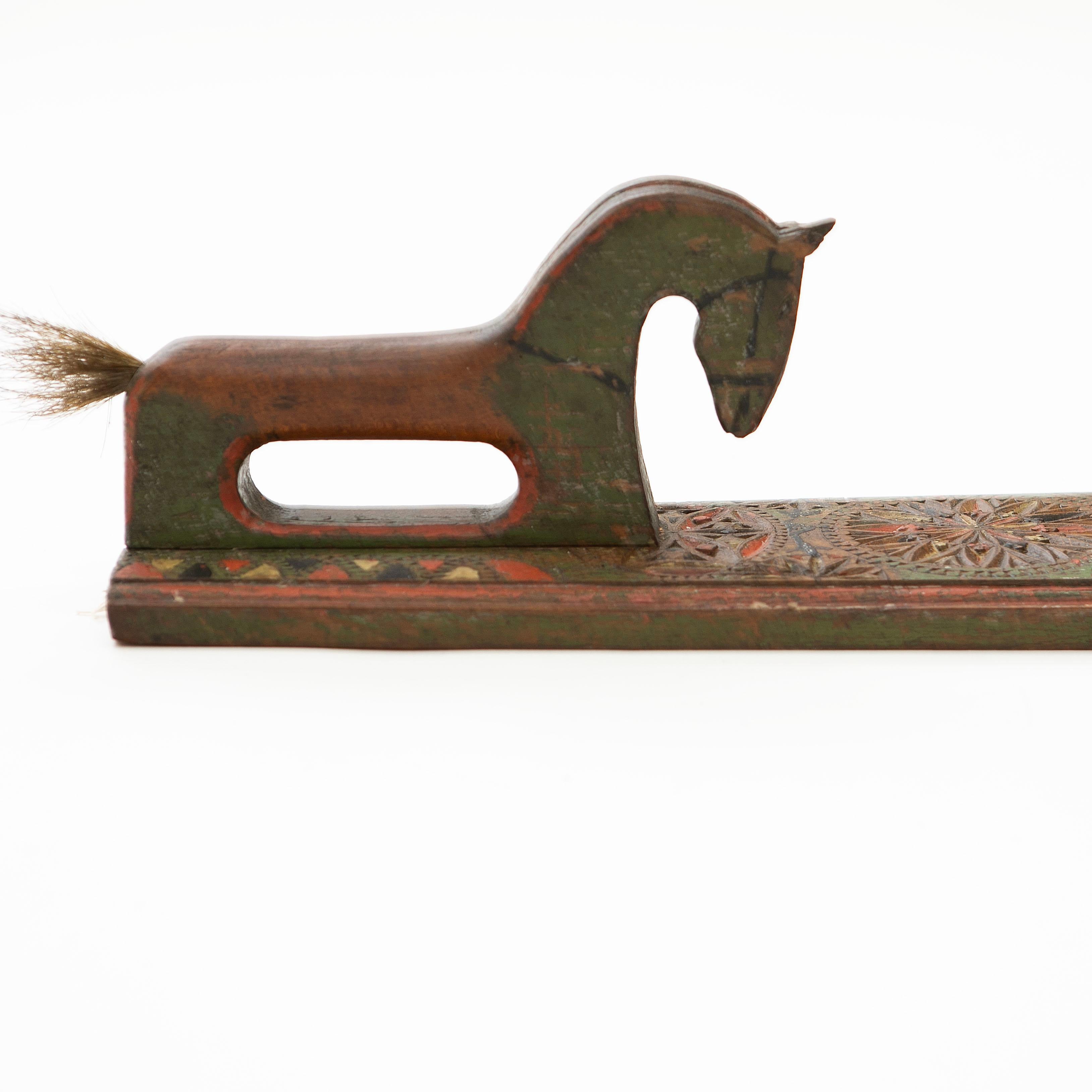 Danish Mangle Board with Horse-Shaped Handles and Owner's Initials, Dated 1829 2