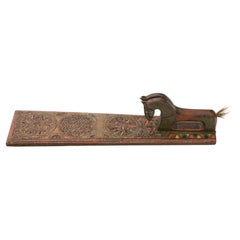 Antique Danish Mangle Board with Horse-Shaped Handles and Owner's Initials, Dated 1829