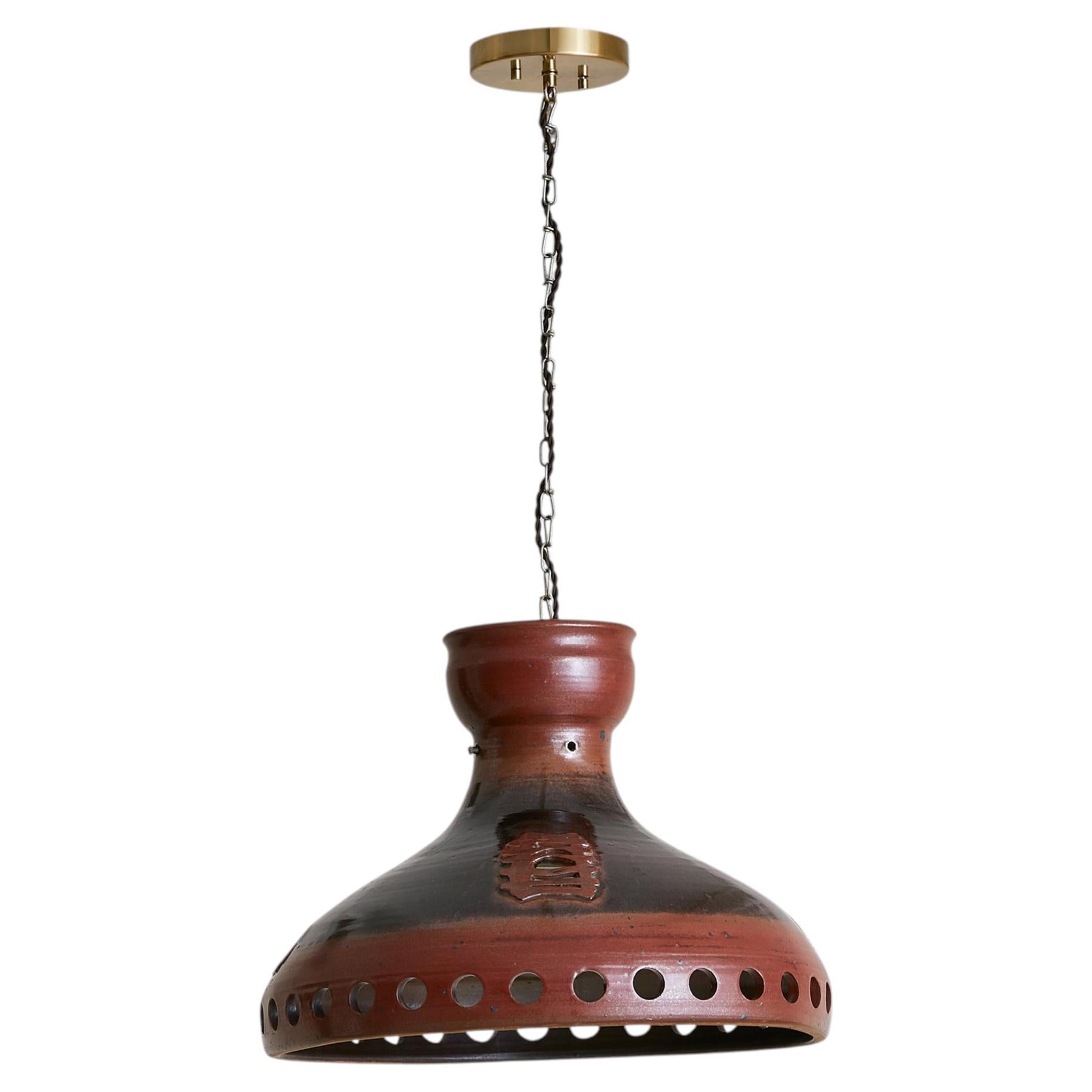 Danish Maroon Ceramic Pendant Light, 1960s