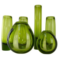 Dänische Maygreen Hoch- und Tropfenvasen von Per Lütken für Holmegaard 1960er Jahre. 6er-Set