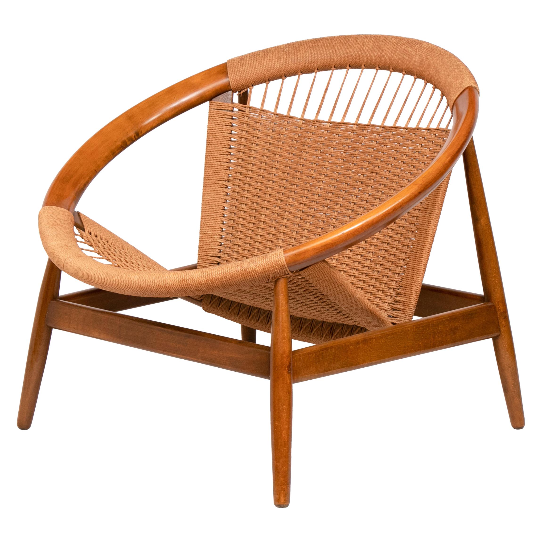 Danish Mcentury Illum Wikkelso Ringstol Teak and Woven Cord model 23 Chair For Sale
