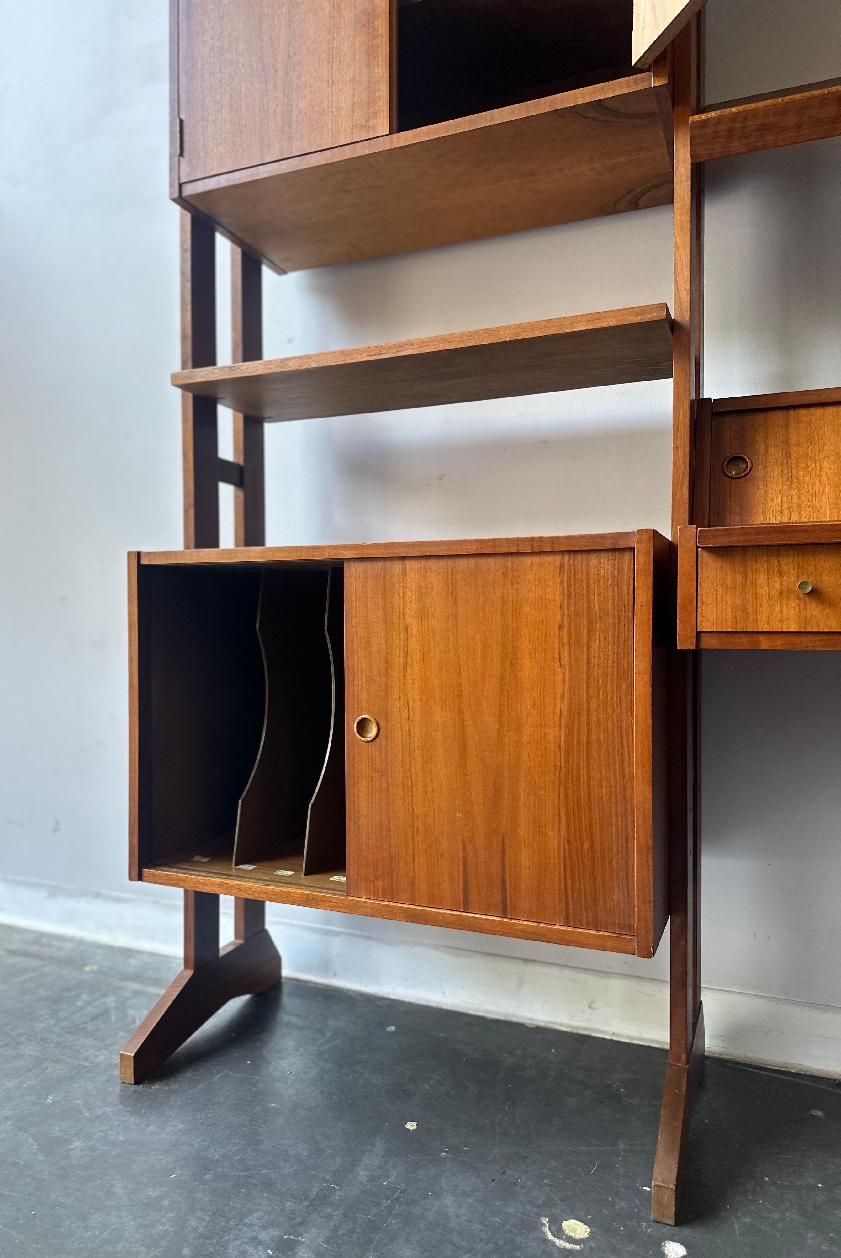 Walnut Danish MCM free standing wall unit For Sale