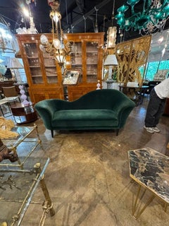 Danish MCM Grand Piano Sofa in Green Velvet