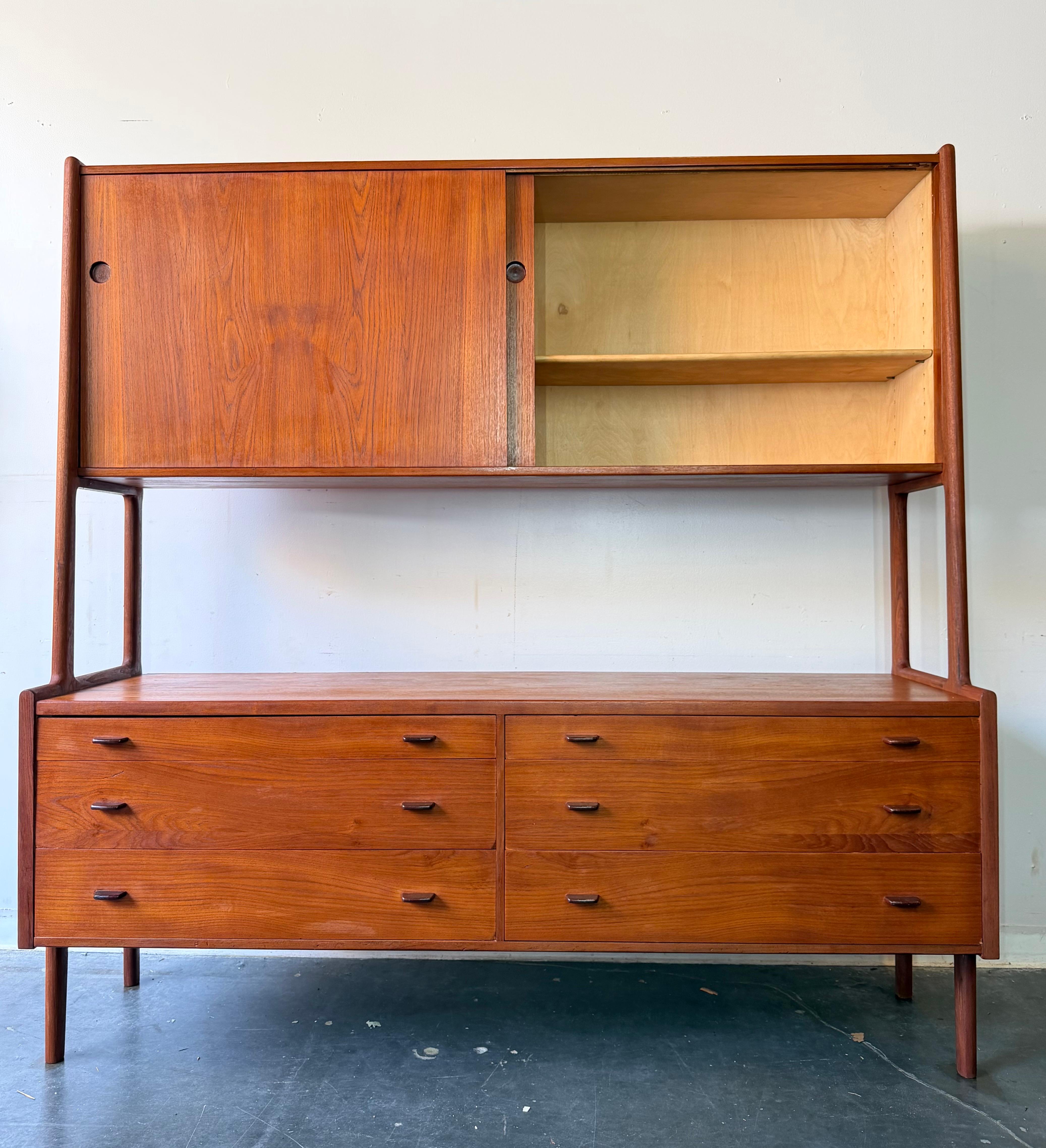 Mid-Century Modern Danish MCM Hans Wegner for ry Mobler teak floating hutch credenza For Sale