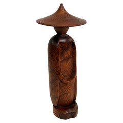 Danish MCM Modern Asian Hand Carved Asian Figurine Sculpture In Solid Walnut
