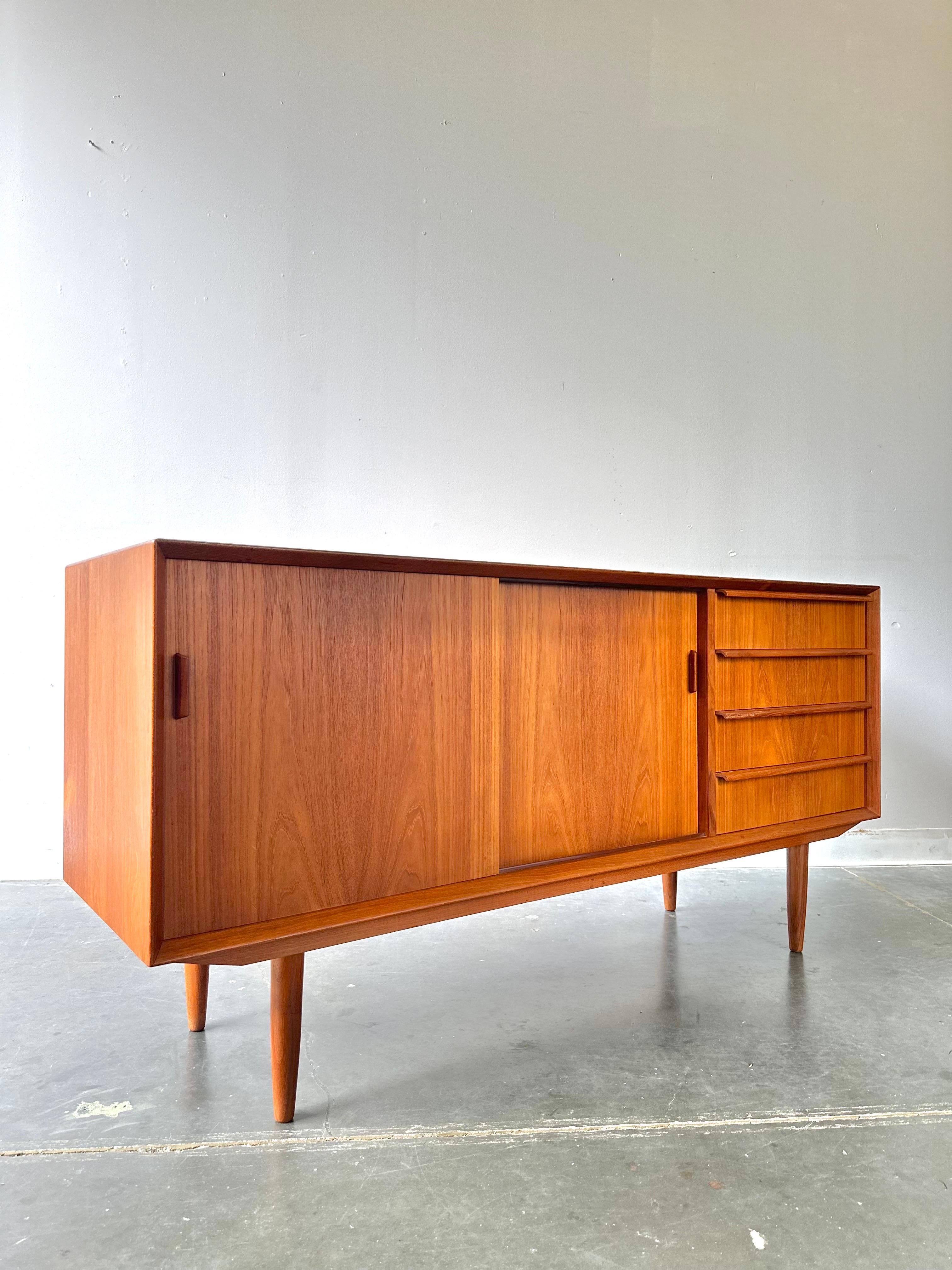 Teak Danish MCM teak credenza sideboard by Falster Denmark circa 1970