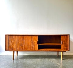 Danish MCM teak credenza with tambour doors refinished