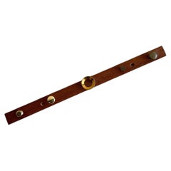Danish MCM Teak Wall Coat Rack - Vintage Solid Wood with Brass Hooks 1960s