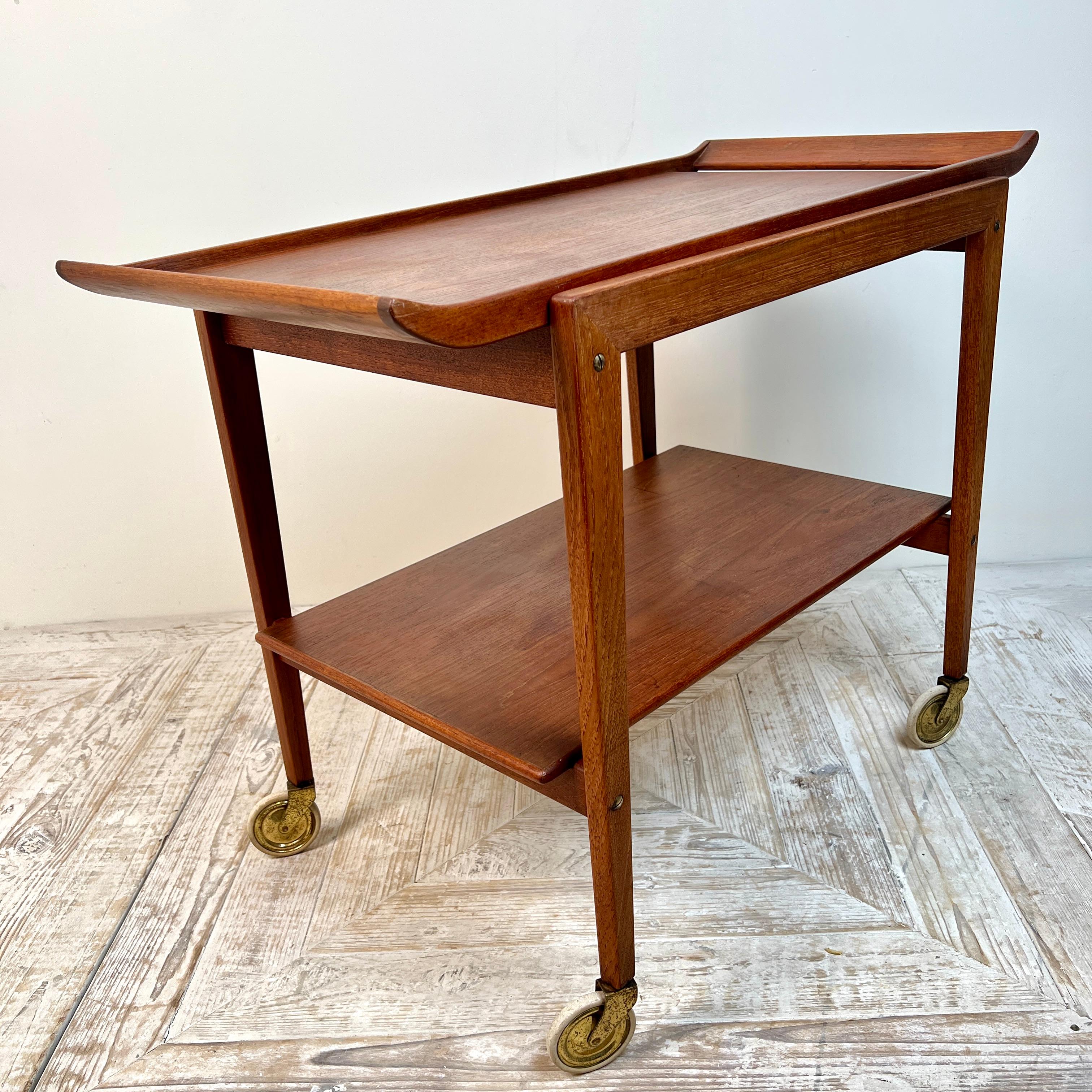 Teak Danish MCM Tray Top Drinks Trolley By Edvard Kindt-Larsen For Soborg Mobler For Sale