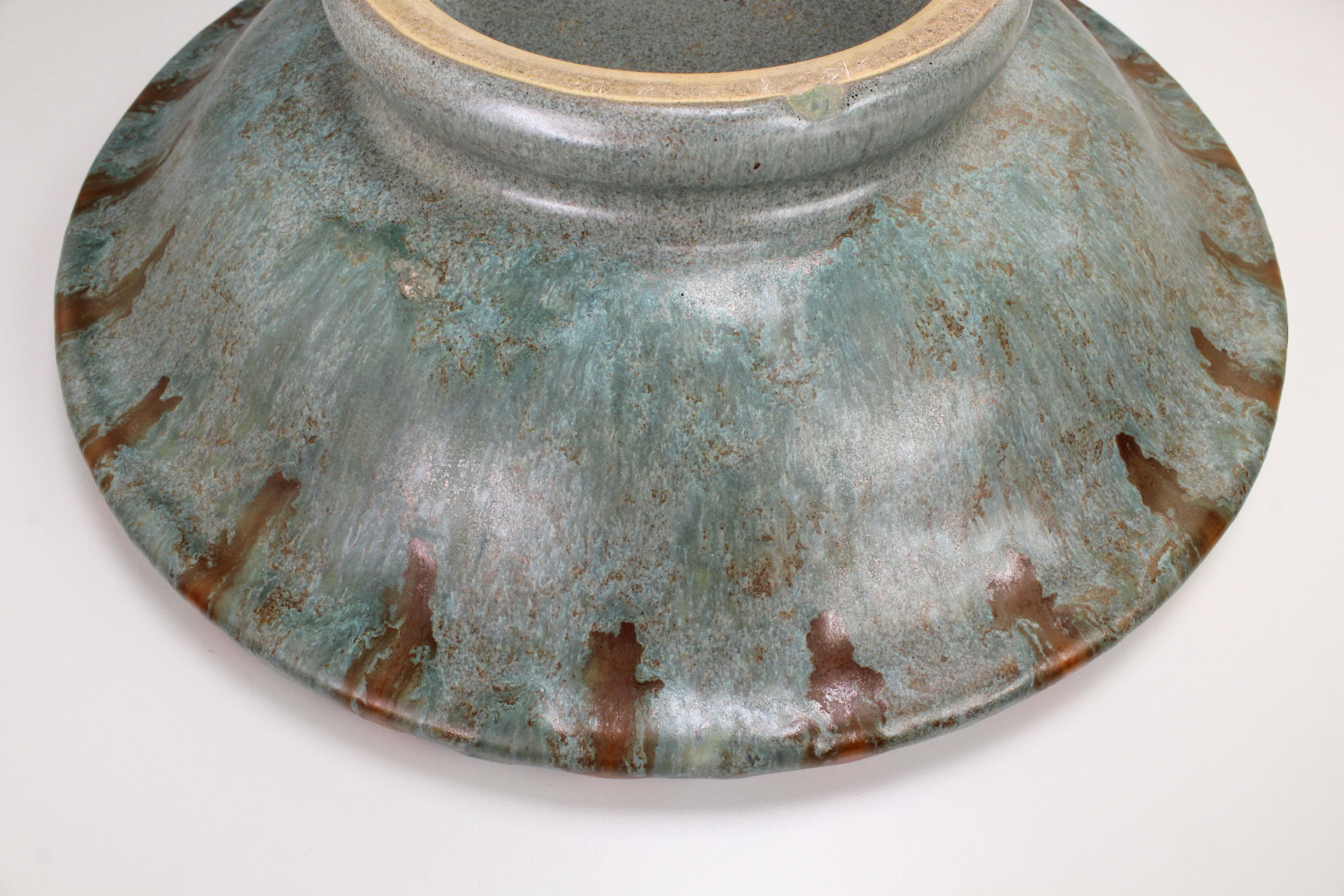 Terracotta Centrotavola a strisce arancioni e verdi Art Deco degli anni '40 di Michael Andersen in vendita