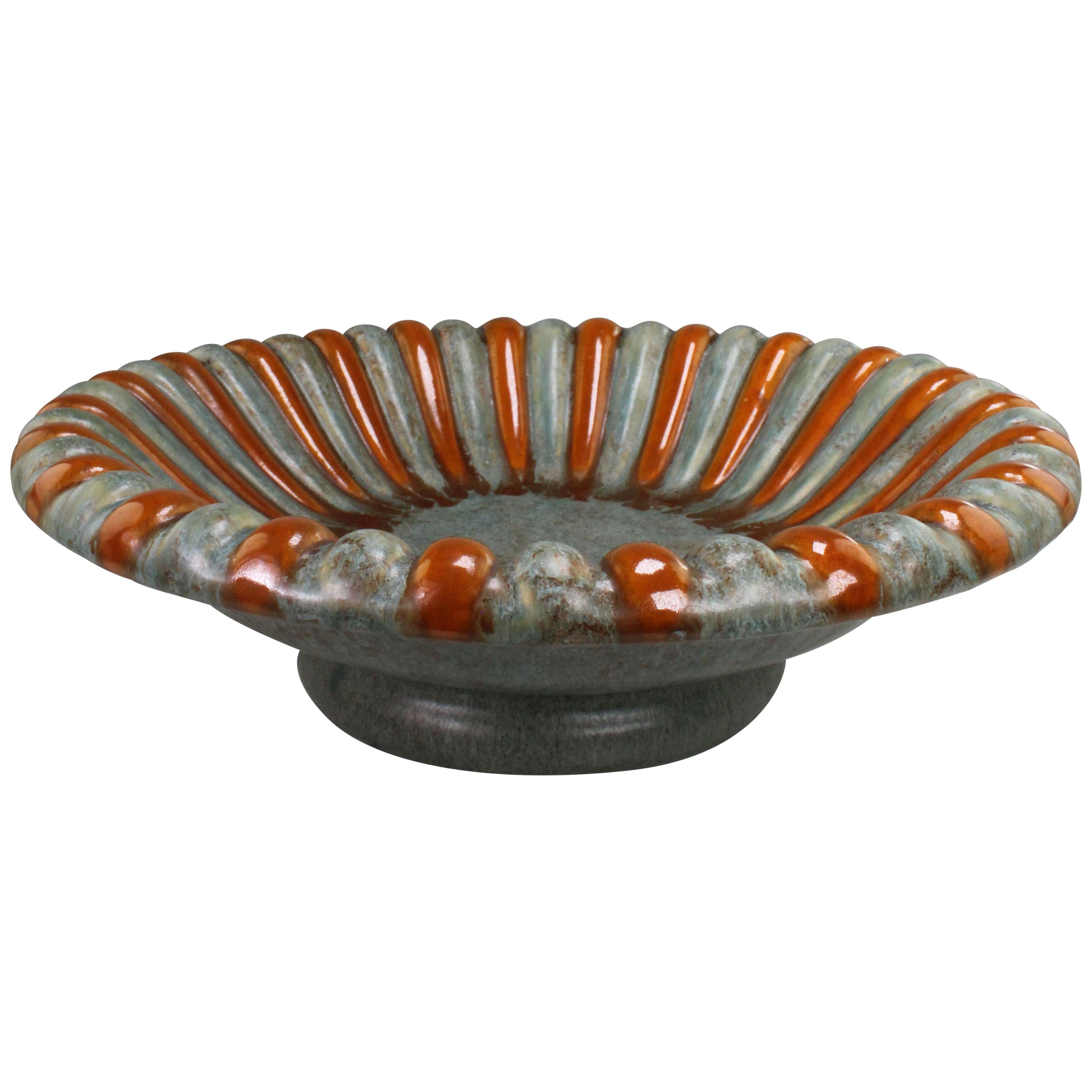 1940s Art Deco Orange, Green Striped Centerpiece by Michael Andersen For Sale