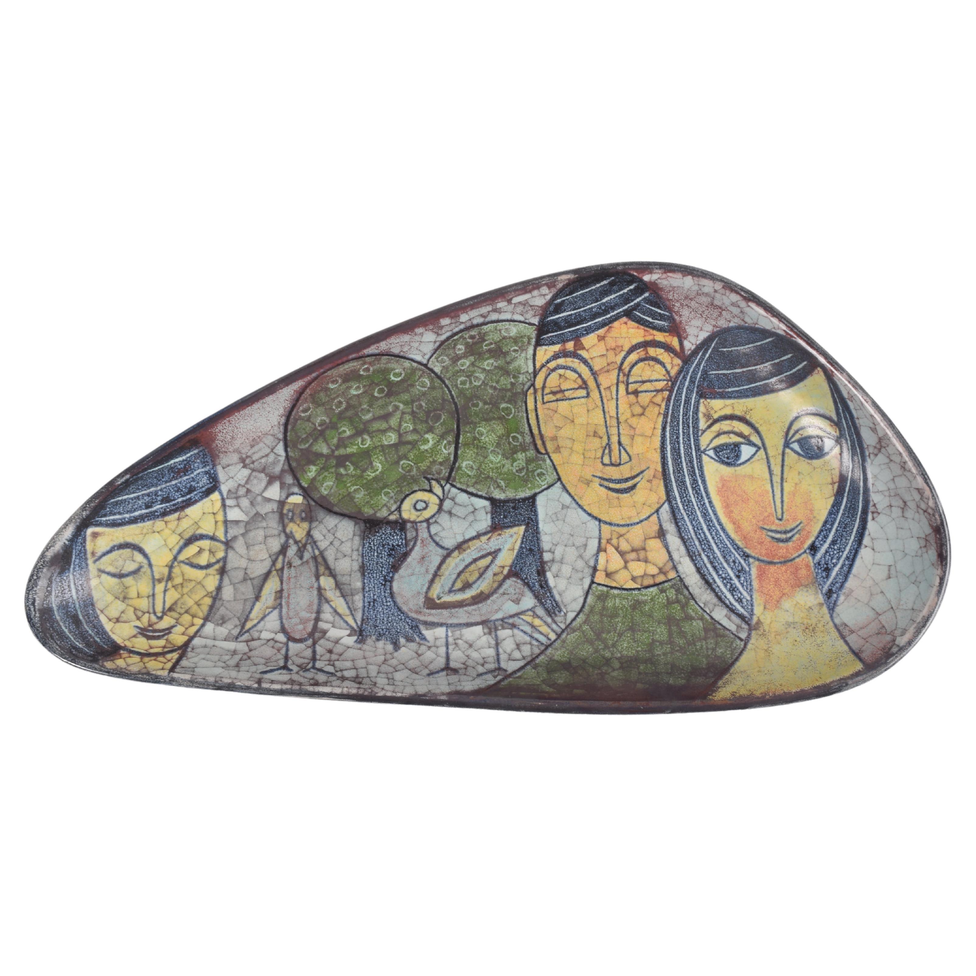 Große dänische Schale aus der Zeit von Michael Andersen mit Gesichtsmotiv aus Persia-Glasur, 1960er Jahre im Angebot
