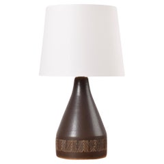 Danish Michael Andersen & Søn Table Lamp Brown Ceramic with Zig Zag Decor 1960s