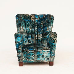 Danish Mid-20th Century Armchair Upholstered in Patterned Velour