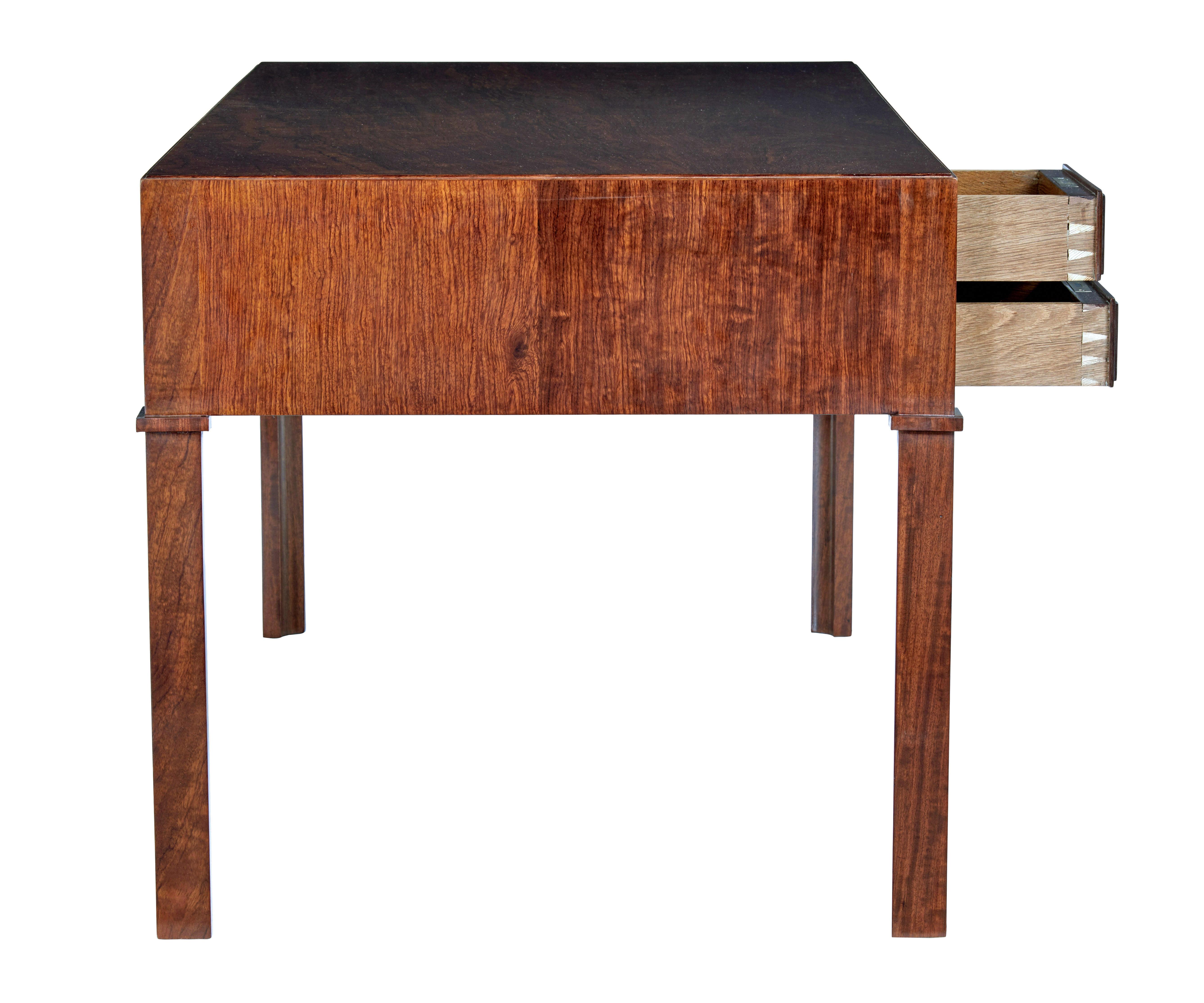 Hand-Carved Danish mid 20th century burr walnut desk For Sale