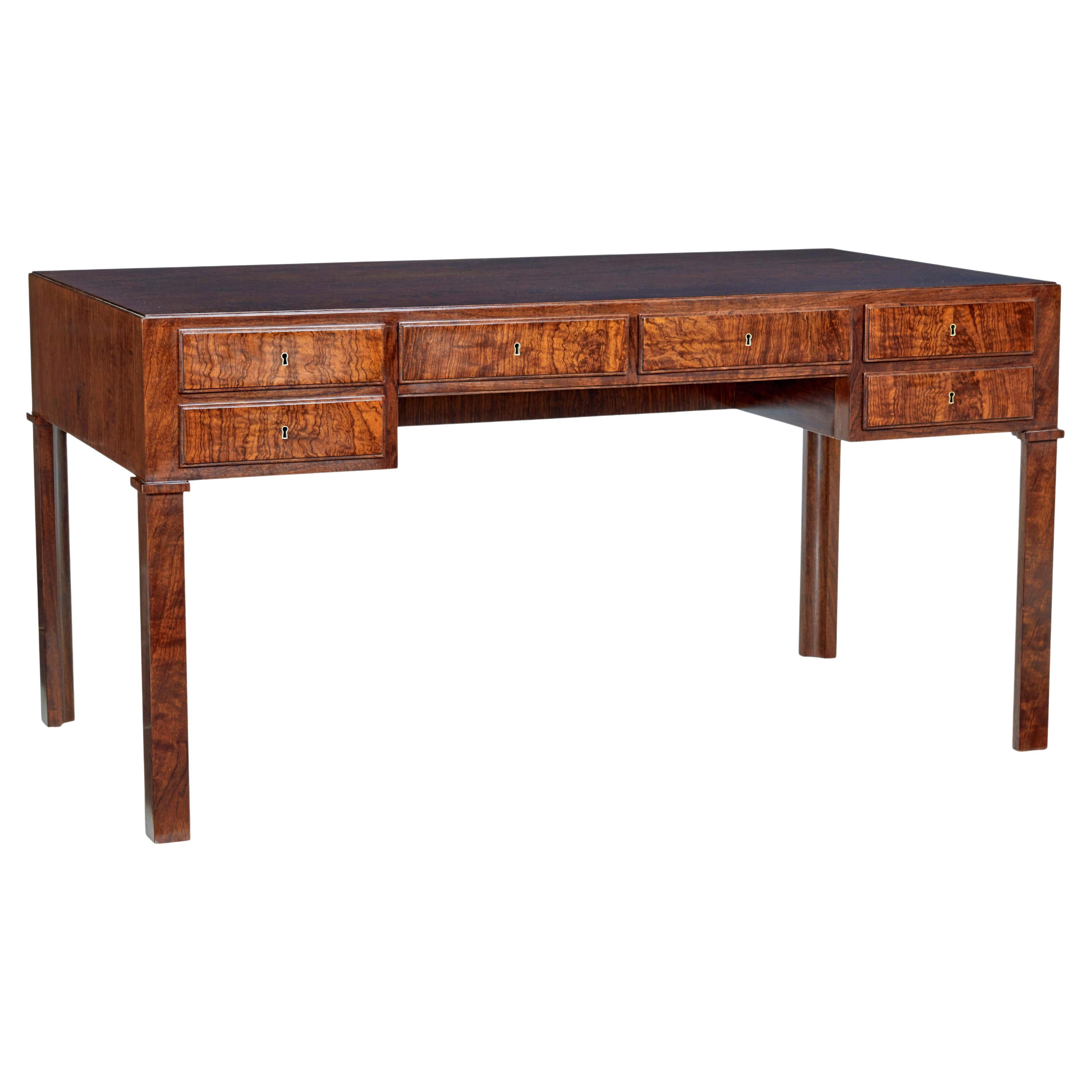 Danish mid 20th century burr walnut desk For Sale