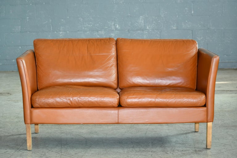 Danish MidC Mogensen Style Danish TwoSeat Cognac Colored