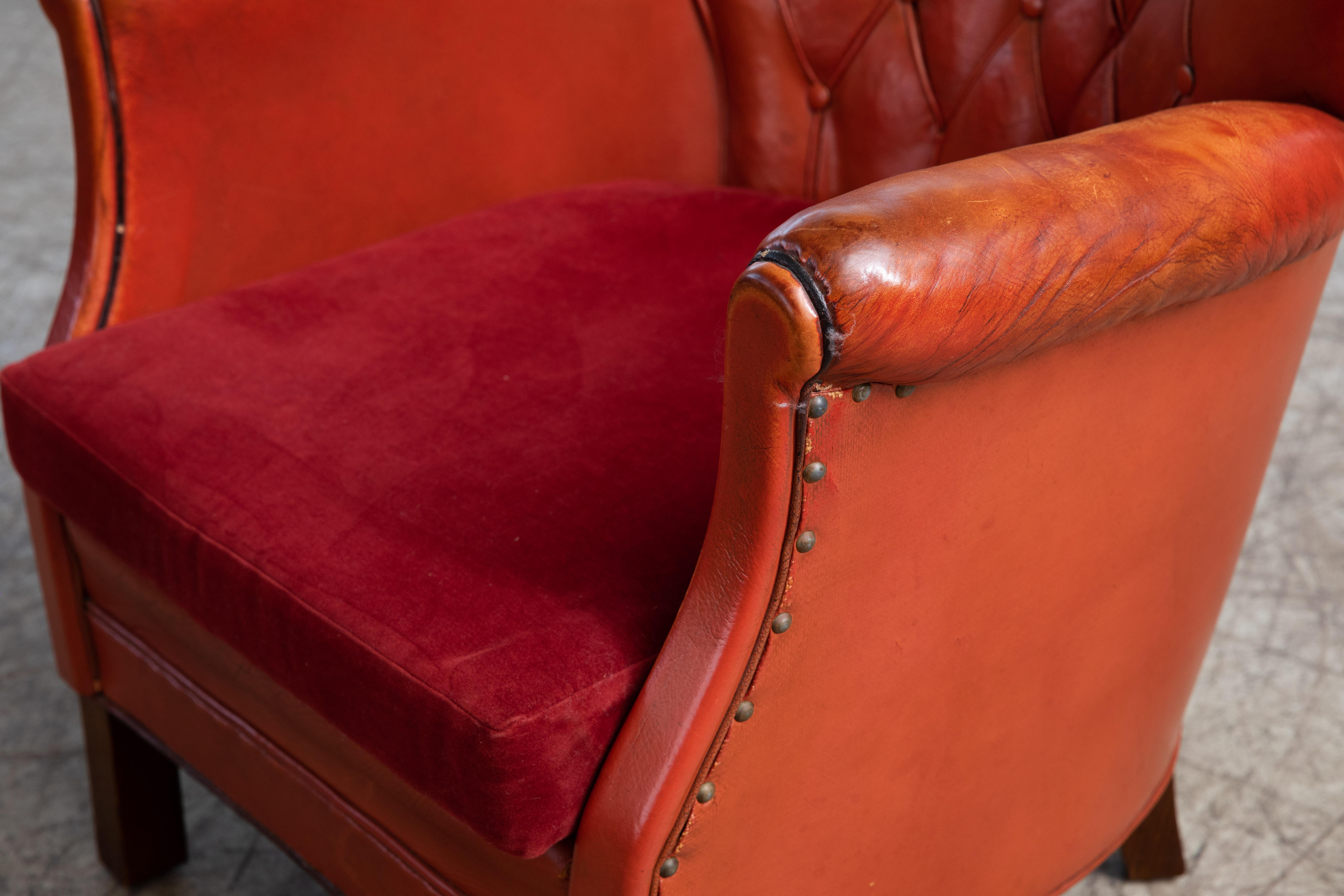 Danish Mid-Century 1930-40s Club Chair in Red Leather by Oskar Hansen 4
