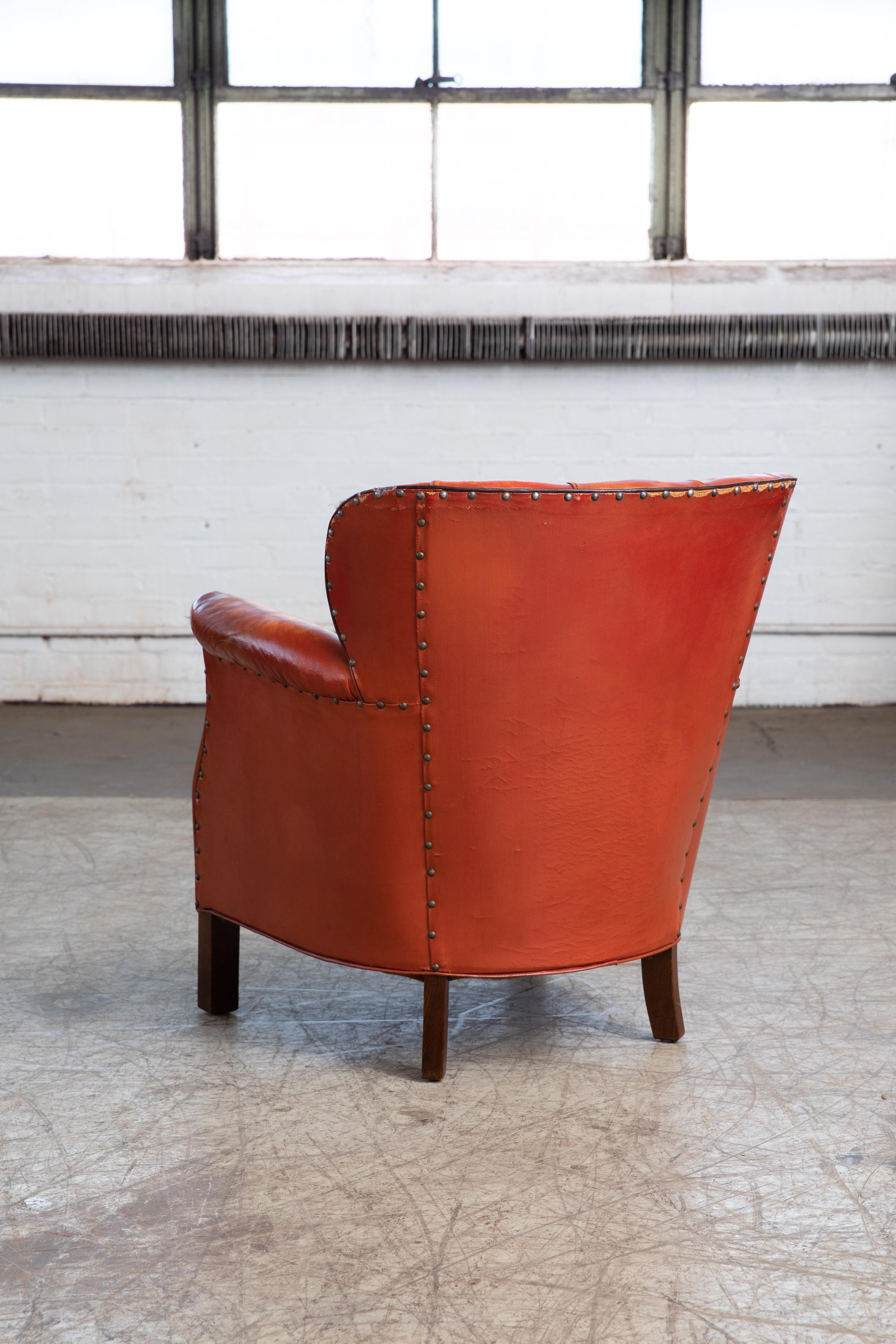 Danish Mid-Century 1930-40s Club Chair in Red Leather by Oskar Hansen In Good Condition In Bridgeport, CT