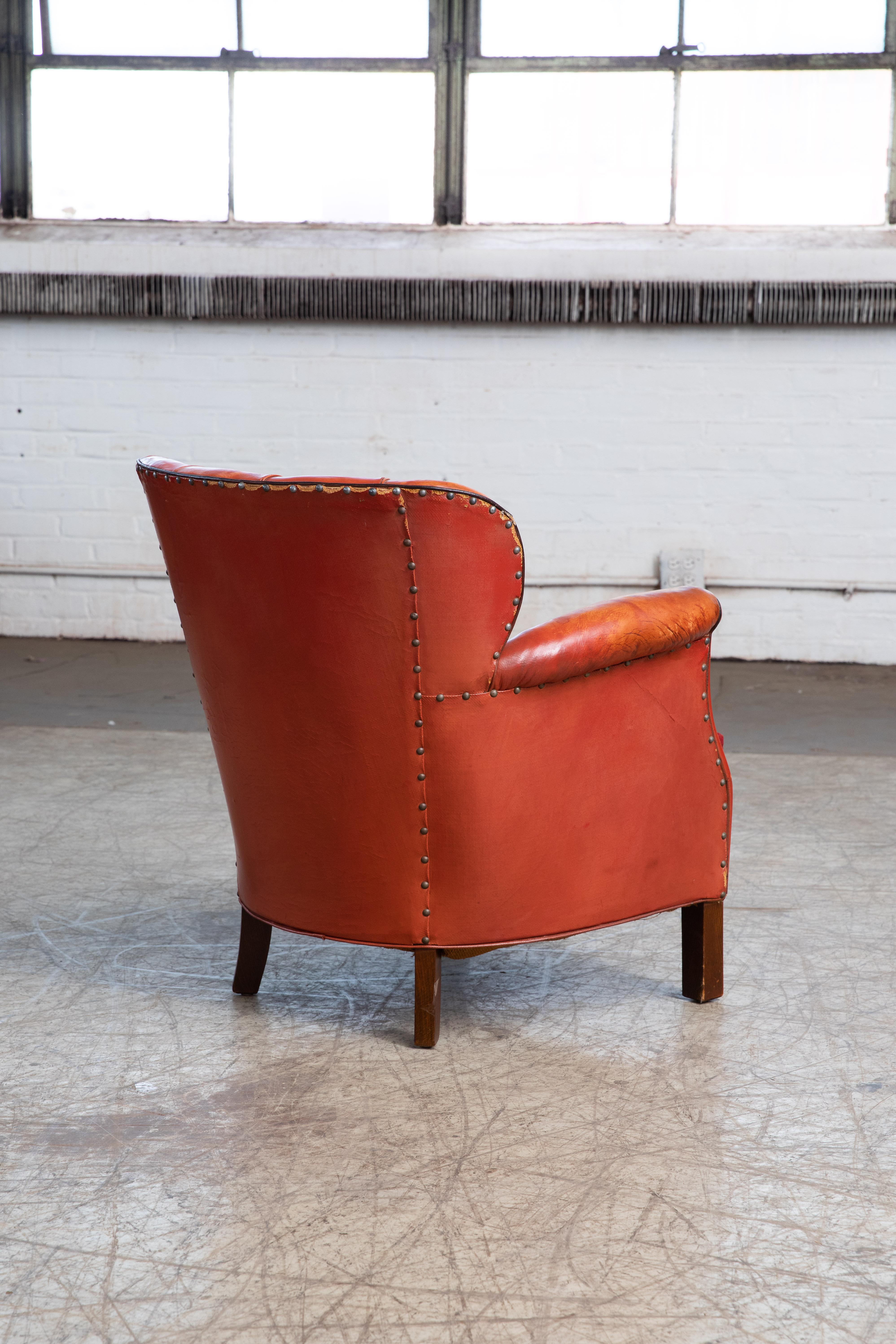 Mid-20th Century Danish Mid-Century 1930-40s Club Chair in Red Leather by Oskar Hansen