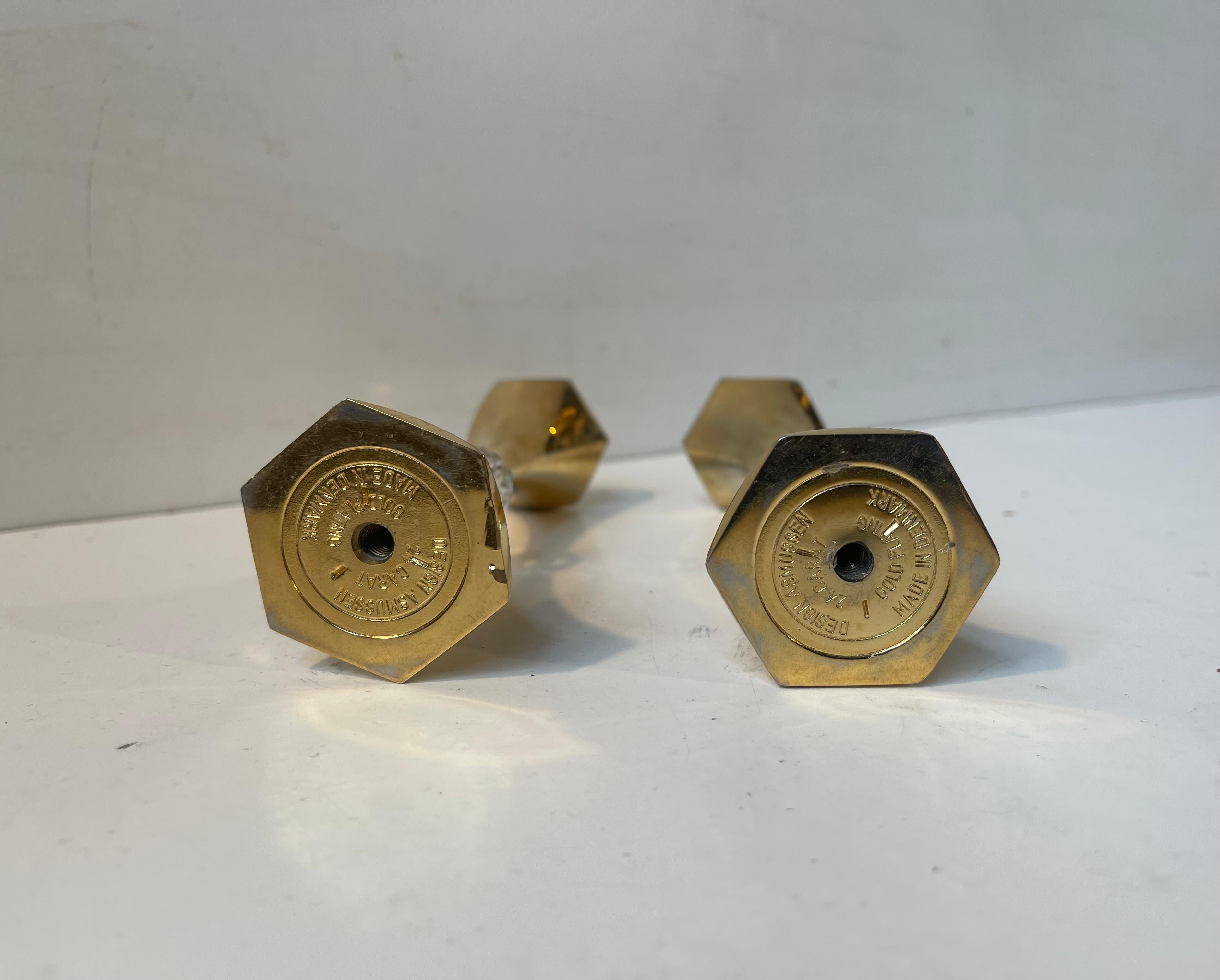 Danish Mid-Century 24 Carat Gold Plated Candlesticks by Hugo Asmussen For Sale 3