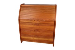 Danish Midcentury 3-Drawer Tambour Teak Roll Top Desk by Langeskov Mobelfabrik