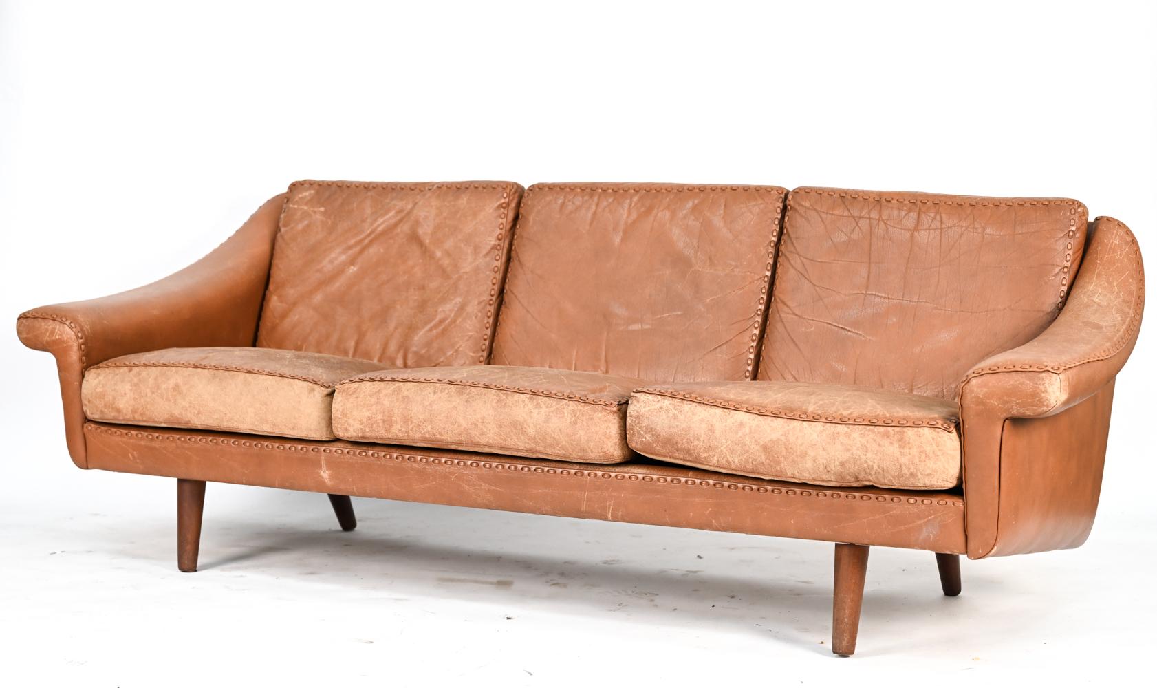 Danish Mid-Century 3-Seater Leather Sofa 4
