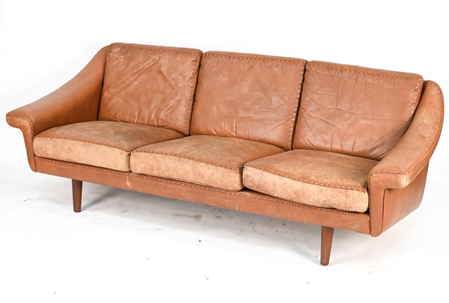 Danish Mid-Century 3-Seater Leather Sofa 5
