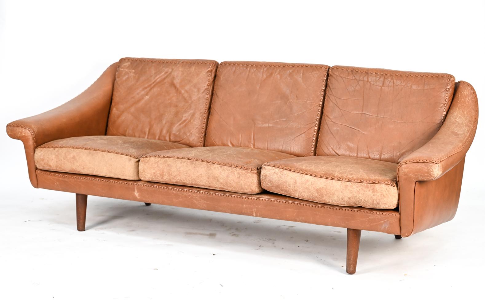 Danish Mid-Century 3-Seater Leather Sofa 3