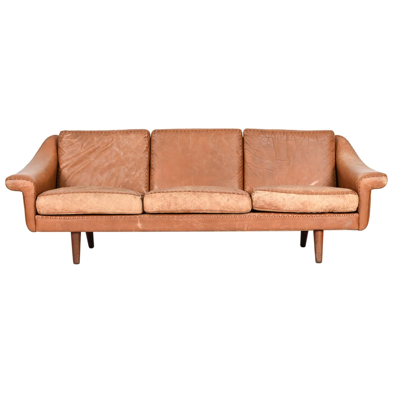 Danish Mid-Century 3-Seater Leather Sofa
