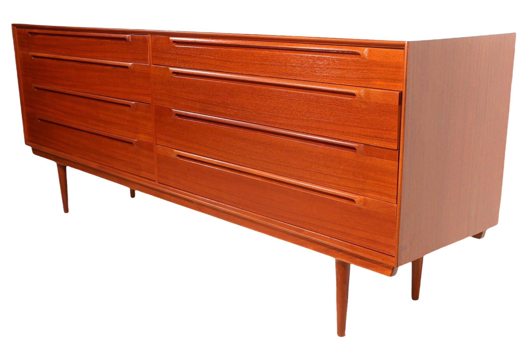 Danish Mid Century 8 Drawer Double Dresser Att. to Sven Ellekaer Teak For Sale 8