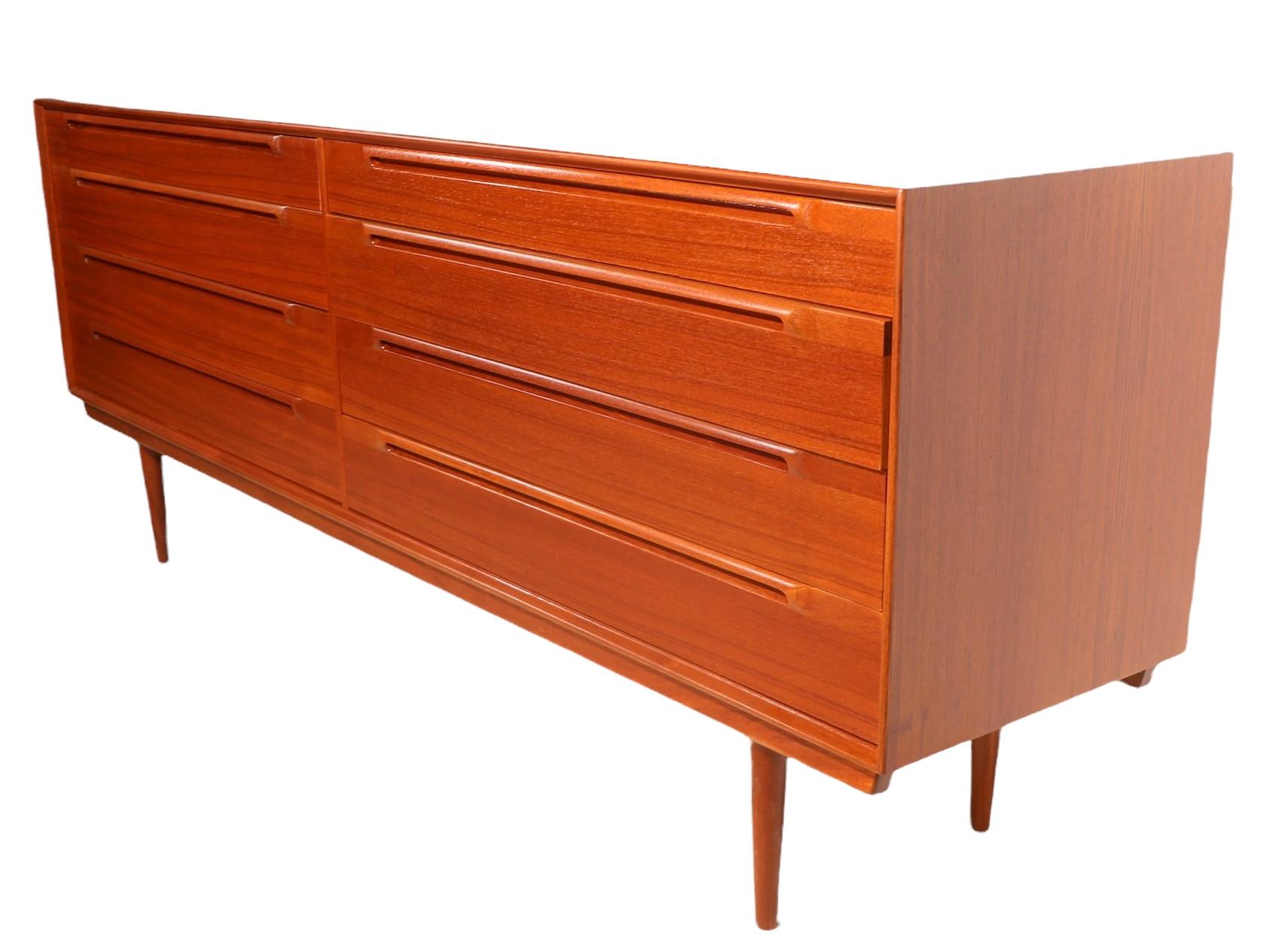 Danish Mid Century 8 Drawer Double Dresser Att. to Sven Ellekaer Teak For Sale 9