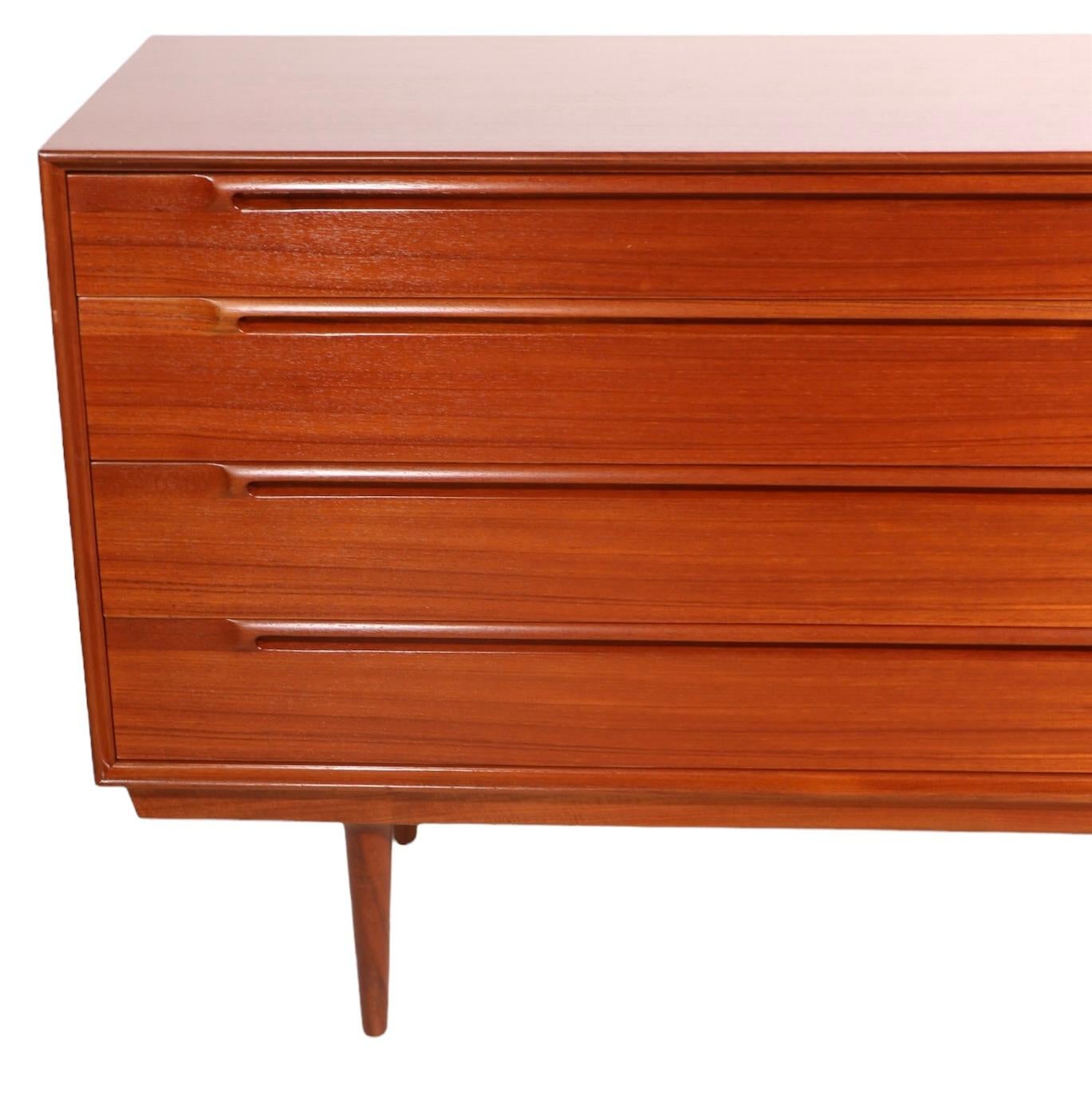 Danish Mid Century 8 Drawer Double Dresser Att. to Sven Ellekaer Teak For Sale 10