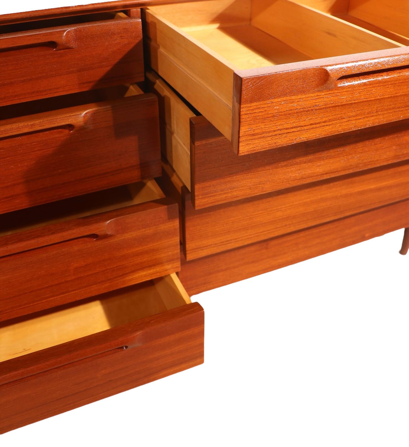 Danish Mid Century 8 Drawer Double Dresser Att. to Sven Ellekaer Teak For Sale 1