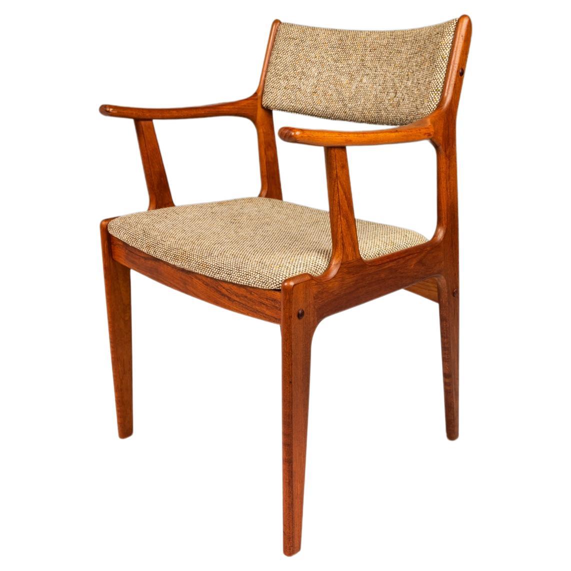 Danish Mid-Century Arm Chair in Solid Teak & Original Fabric by D-Scan, c. 1970s For Sale