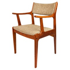 Retro Danish Mid-Century Arm Chair in Solid Teak & Original Fabric by D-Scan, c. 1970s