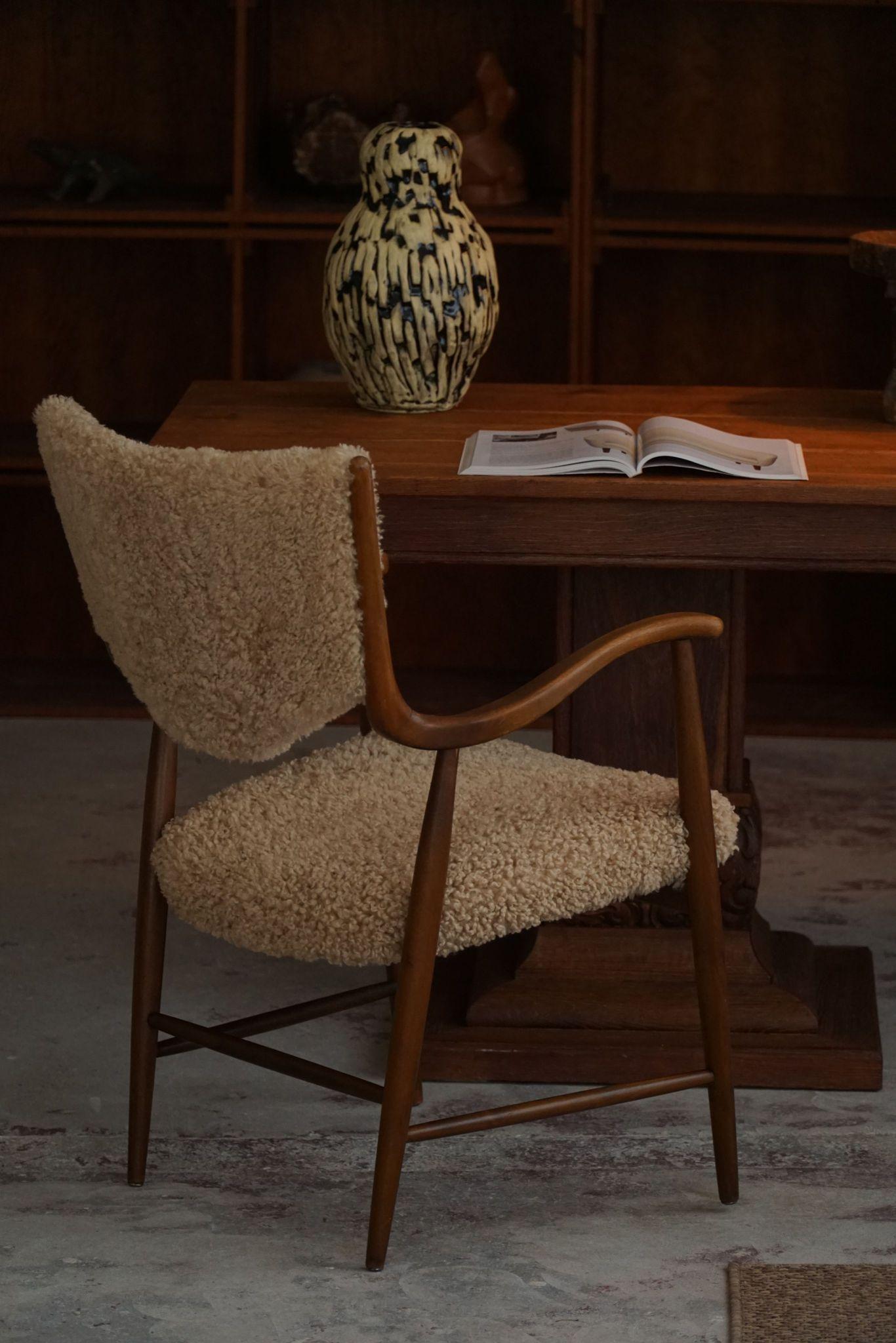 Danish Mid Century Armchair in Beech & Lambswool, Finn Juhl, 1950s 5