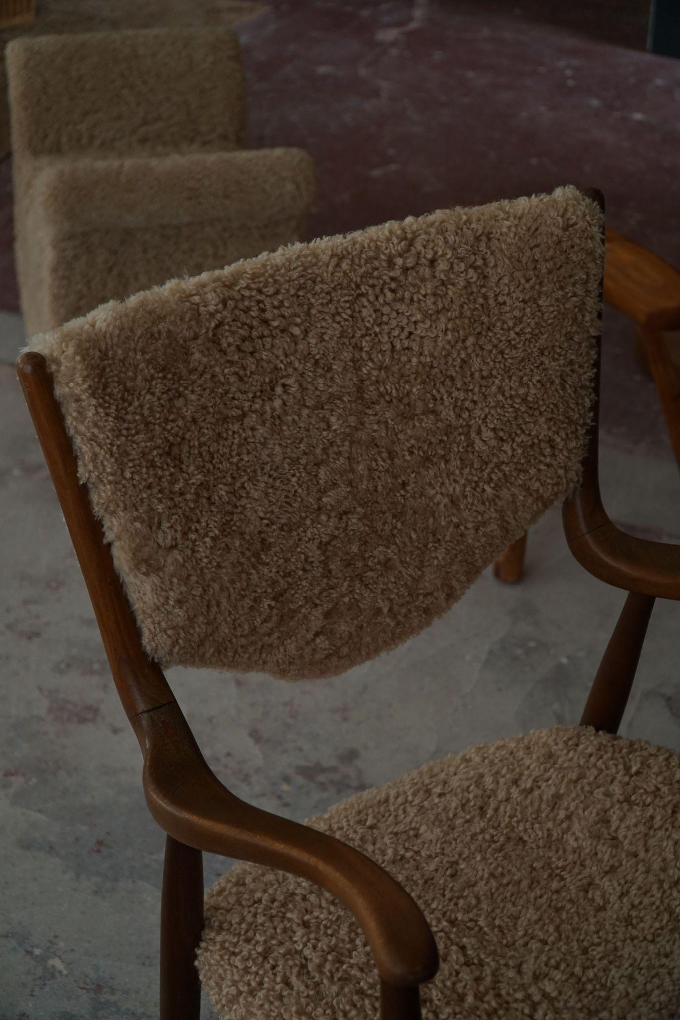 Danish Mid Century Armchair in Beech & Lambswool, Finn Juhl, 1950s 7