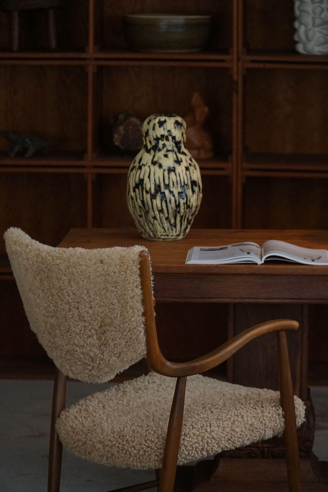 Danish Mid Century Armchair in Beech & Lambswool, Finn Juhl, 1950s 10
