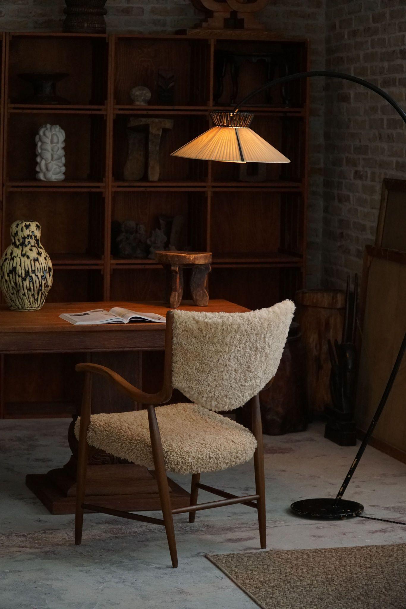 Scandinavian Modern Danish Mid Century Armchair in Beech & Lambswool, Finn Juhl, 1950s