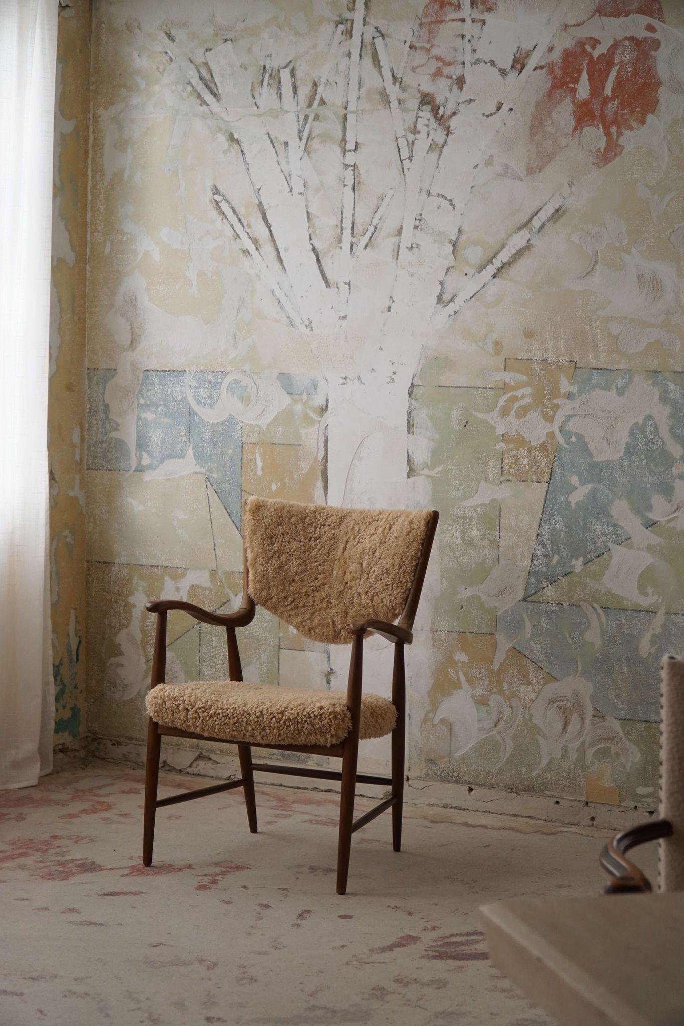 Hand-Crafted Danish Mid Century Armchair in Beech & Lambswool, Finn Juhl, 1950s