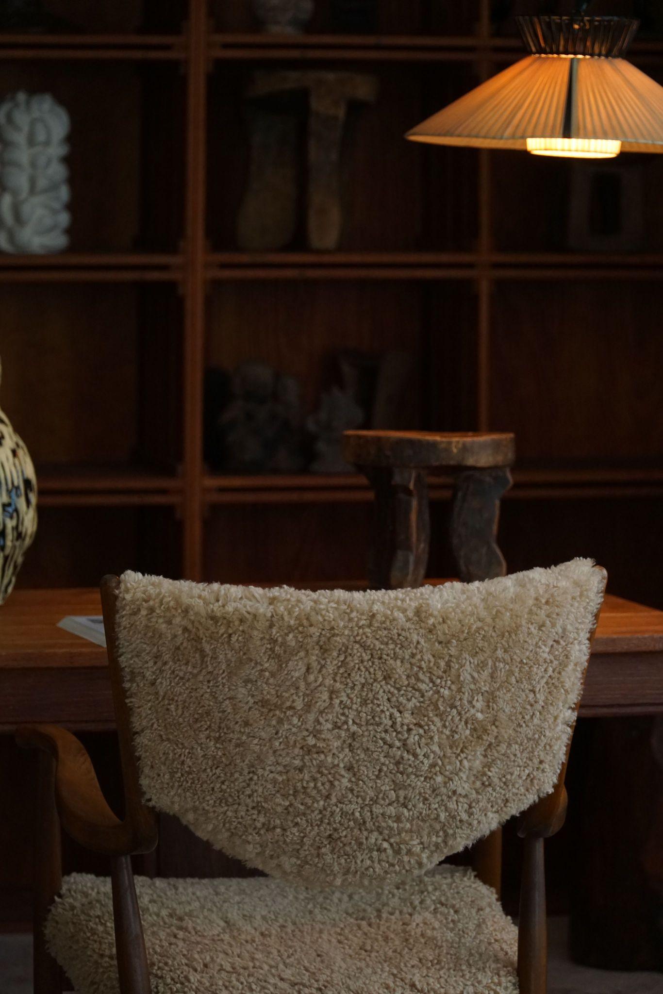 Lambskin Danish Mid Century Armchair in Beech & Lambswool, Finn Juhl, 1950s