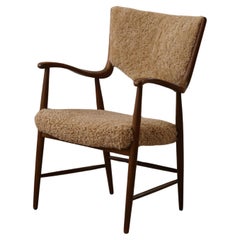 Danish Mid Century Armchair in Beech & Lambswool, Finn Juhl, 1950s