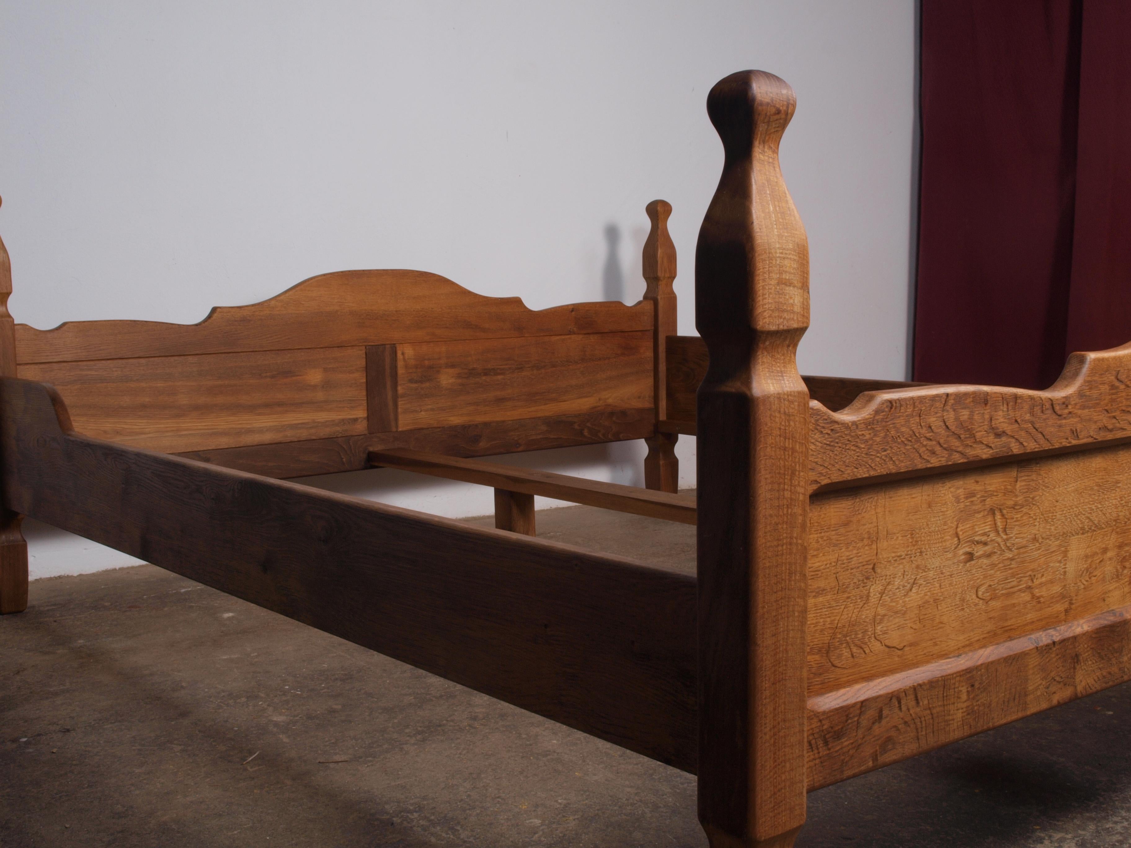 Danish Mid-Century Bed/Bedframe in Solid Oak in style of Henning Kjærnulf For Sale 1
