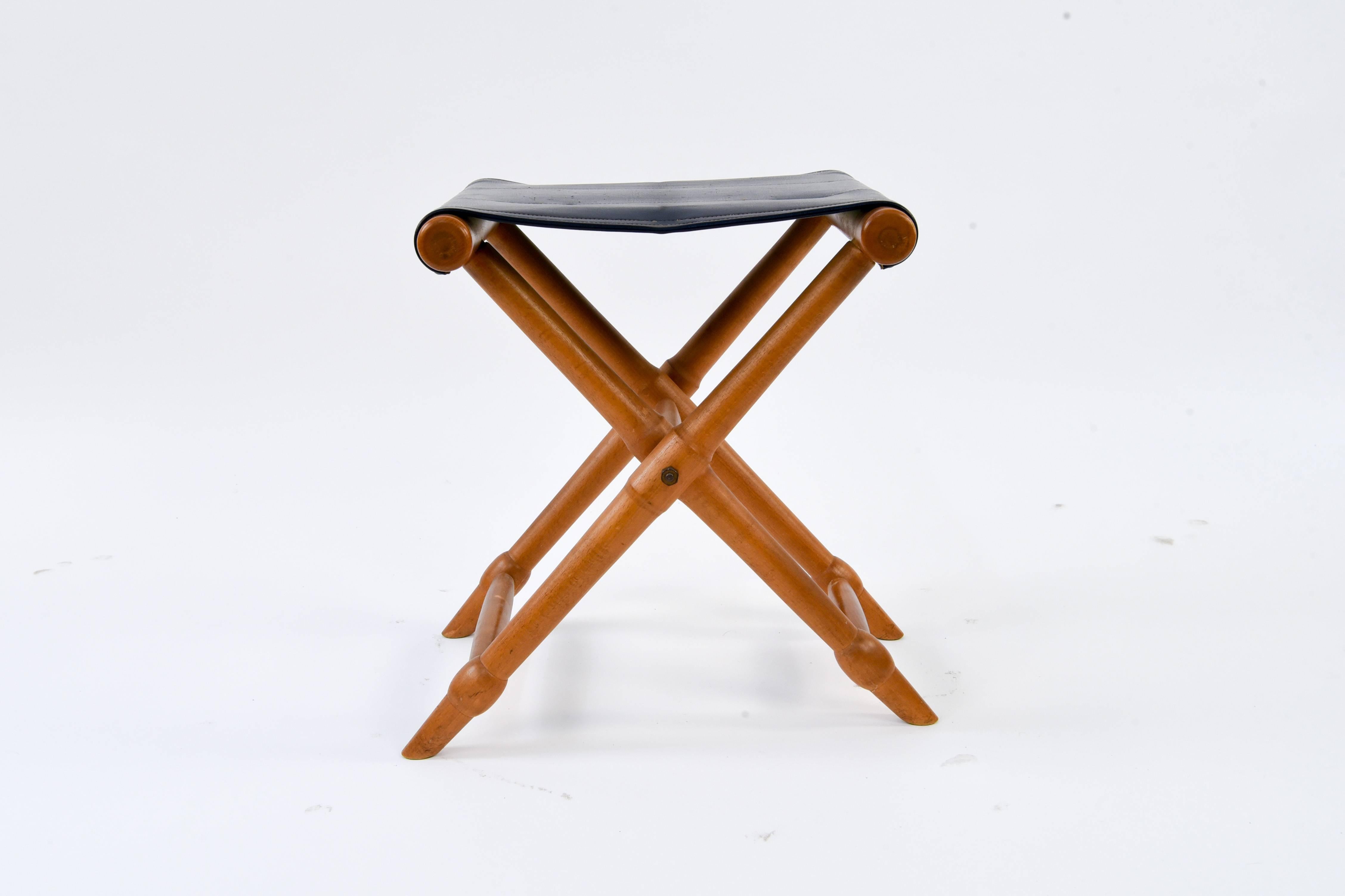 Danish Midcentury Beech and Leather Stool In Good Condition In Norwalk, CT