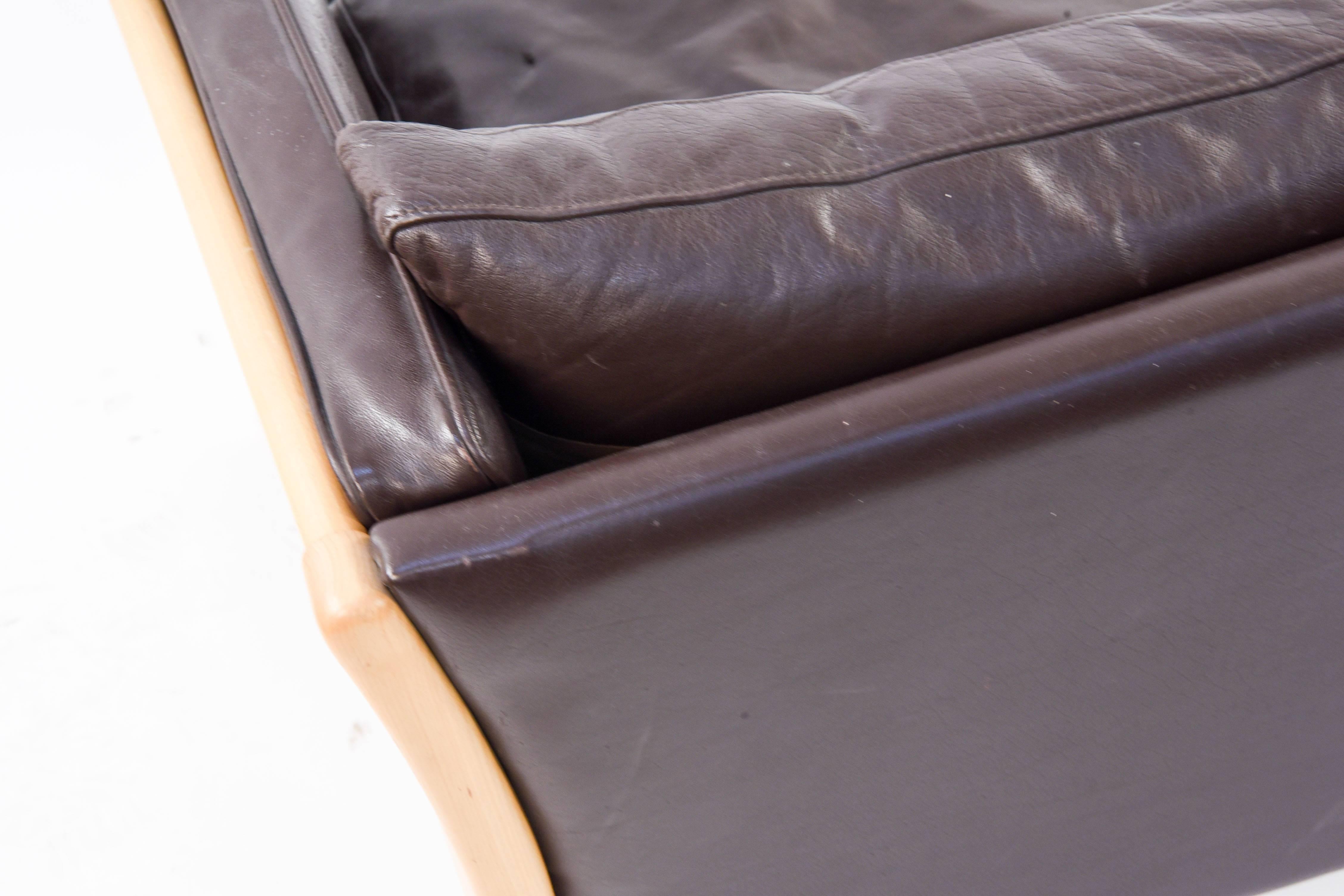 Danish Midcentury Beech and Leather Loveseat Sofa 3